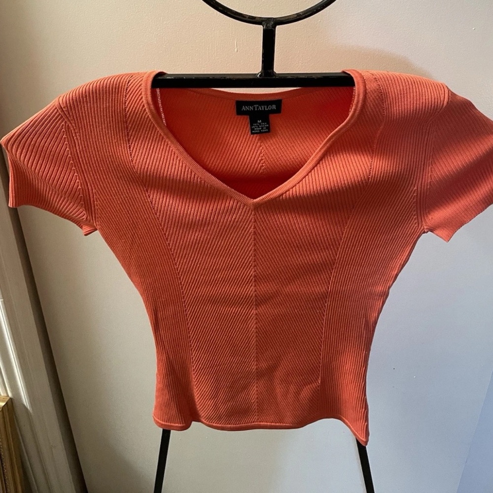 Ann Taylor Orange Fitted Ribbed T-Shirt